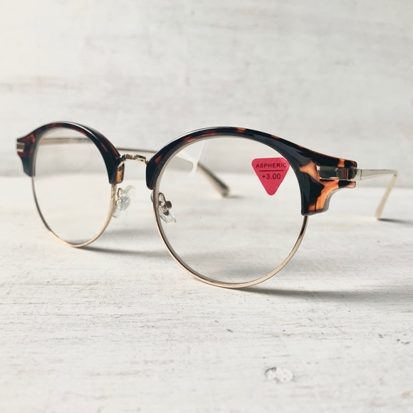 Big WIDE FIT Reading glasses Round Browline Metal +3.00 Tortoise Unisex - Picture 4 of 9